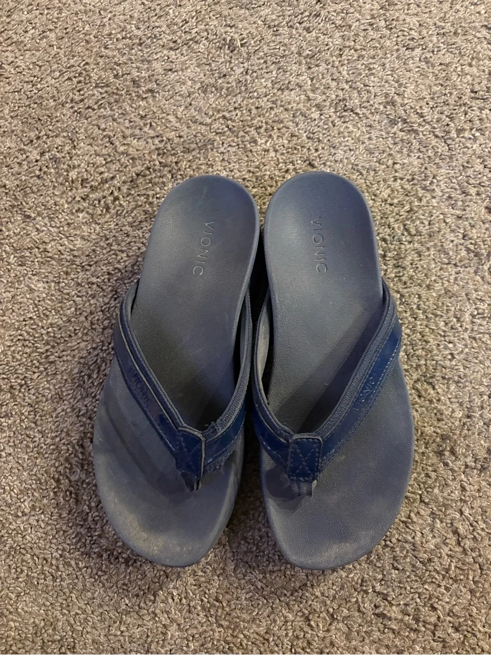Vionic Navy Kids Thong Sandals with Shiny Strap Detail